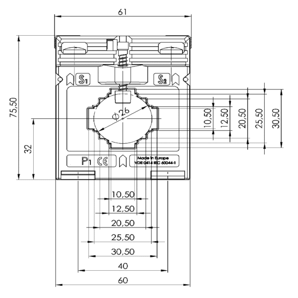 ASK 31.3 ASK plug-in current transformer, technical drawing 3