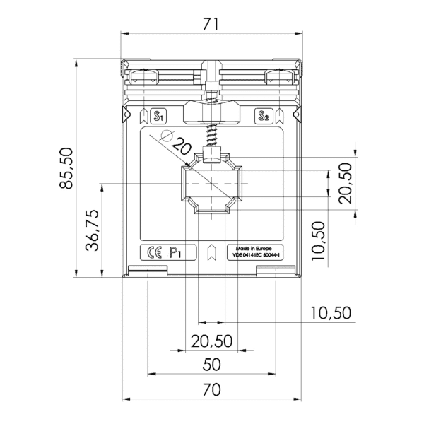 ASK 421.4 ASK plug-in current transformer, technical drawing 3