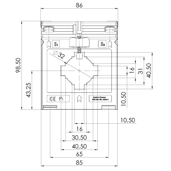 ASK 541.4 ASK plug-in current transformer, technical drawing 3