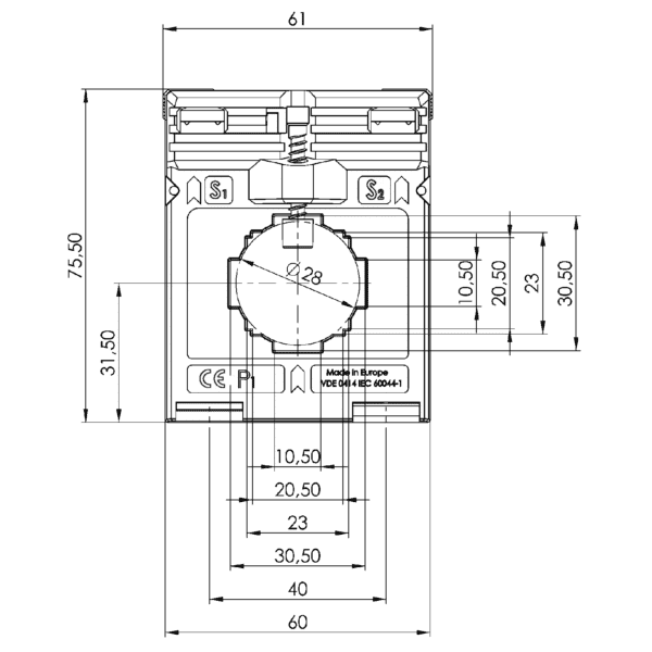 ASK 31.4 2U Switchable current transformer technical drawing 3