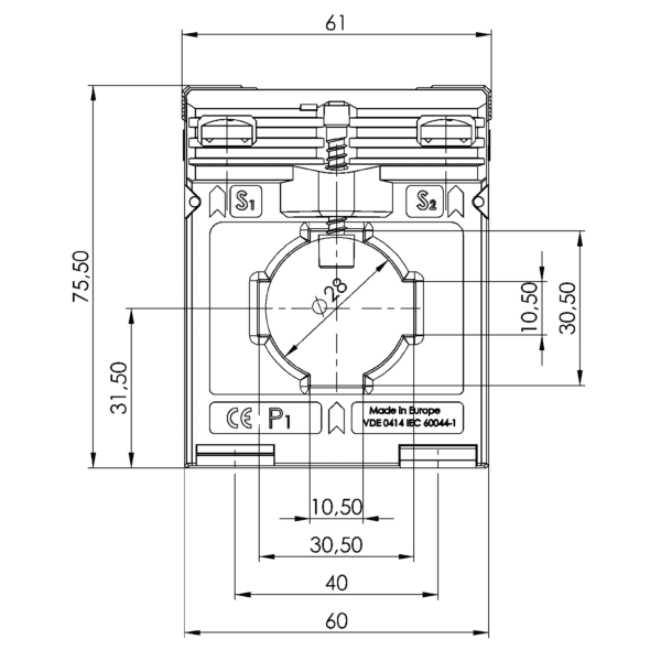 SASK 31.5, SASK – Protective current transformer, technical drawing 3