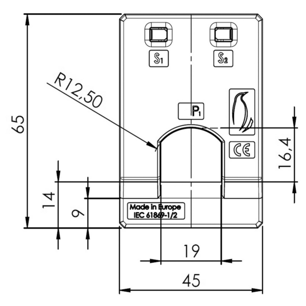 EASKL 19.34, EASKL – plug-in current transformer for InLine II (ZHBM) switching strips, technical drawing 3