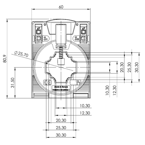 CTB 31.35, CTB – plug-in current transformer, technical drawing 3