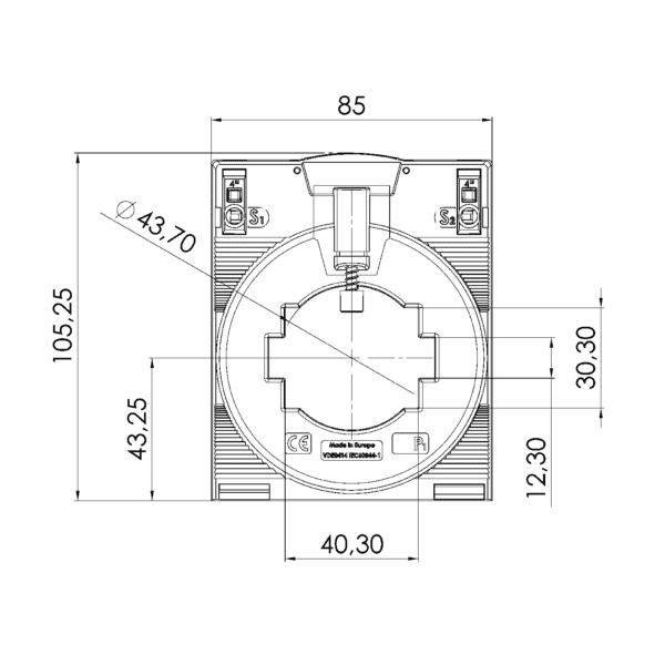 CTB 51.35, CTB – plug-in current transformer, technical drawing 3