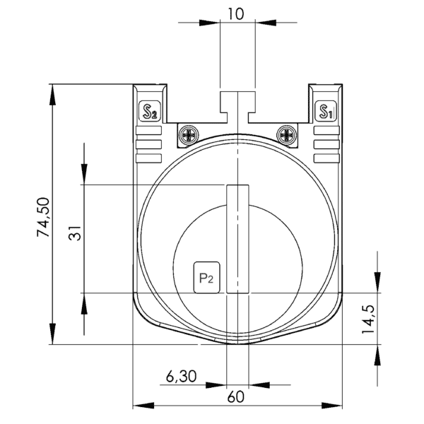 NH 6.2 2U, NH – Current transformers for fuse separation strips of size 1, 2 and 3, technical drawing 3