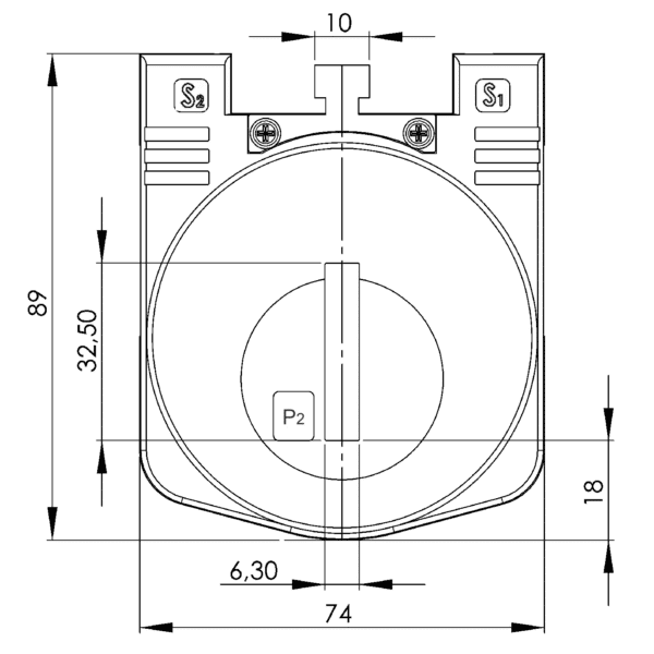 NH 6.3 2U, NH – Current transformers for fuse separation strips of size 1, 2 and 3, technical drawing 3