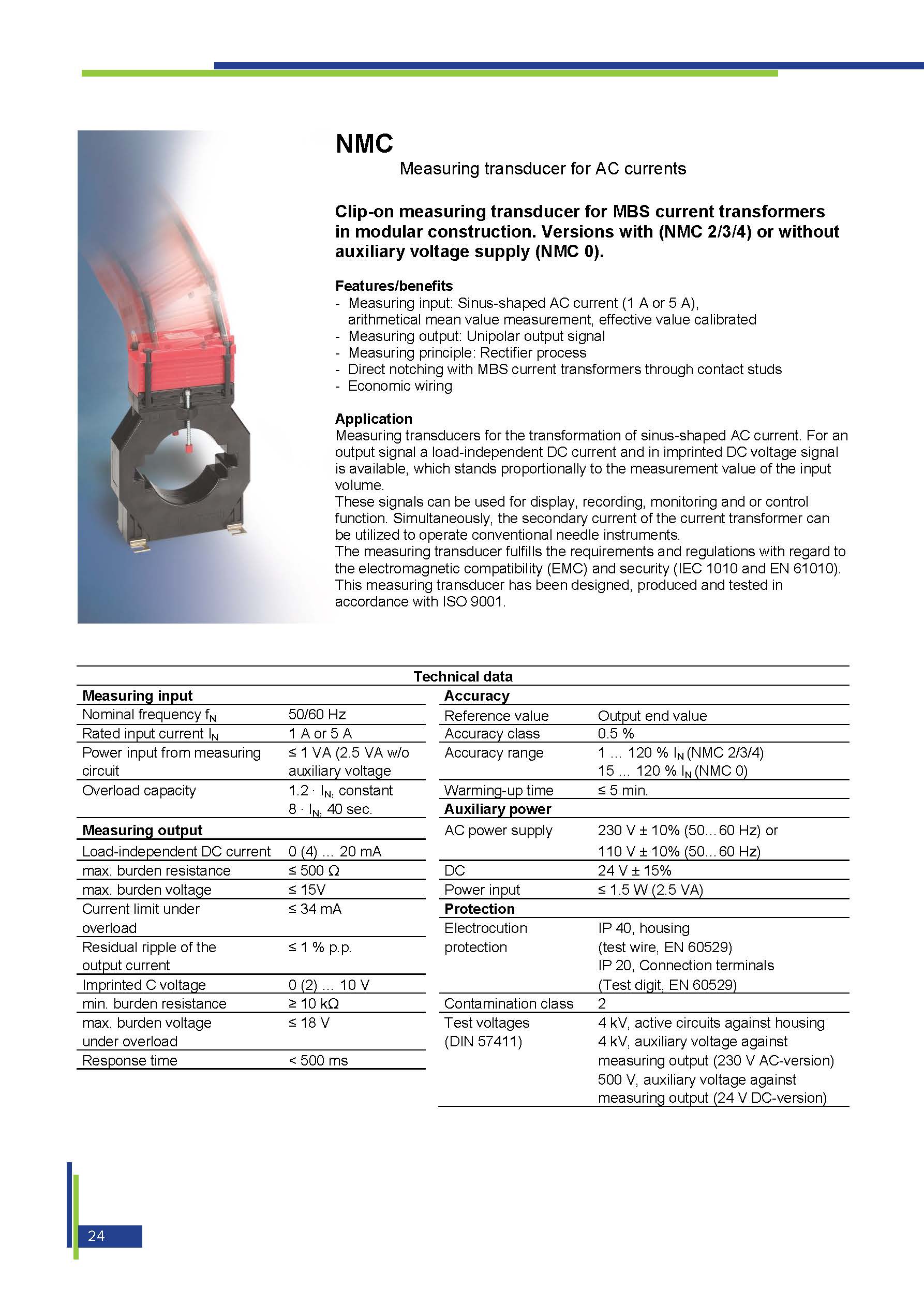 NMC measuring transducer for sinusoidal alternating currents