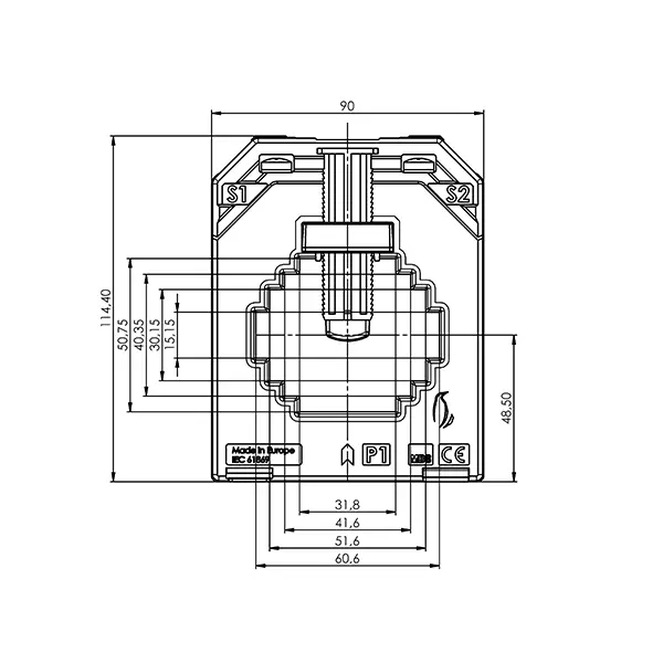 KSK 615.3 2 ASK 615.3 ASK plug-in current transformer, technical drawing 1