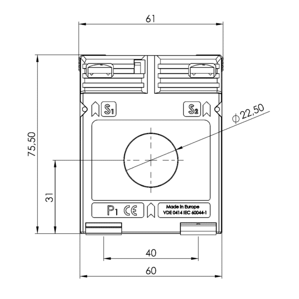 Rohrstromwandler ASR 22.3 Technische Zeichnung 3