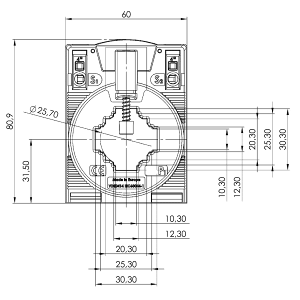 CTB - Stromwandler Serie, CTB 31.35 UL technische Zeichnung 3