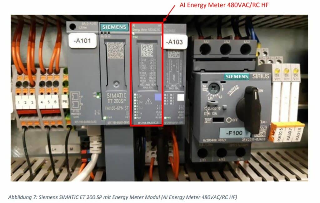 Abbildung: Siemens Simatic ET 200 SP  mit Energy Meter Modul ( AI Energy meter 480VAC/RC HF)