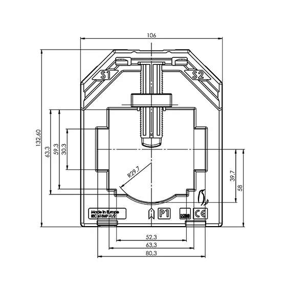 KSK 83.3 2 Aufsteckstromwandler ASK 83.3 Technische Zeichnung 1